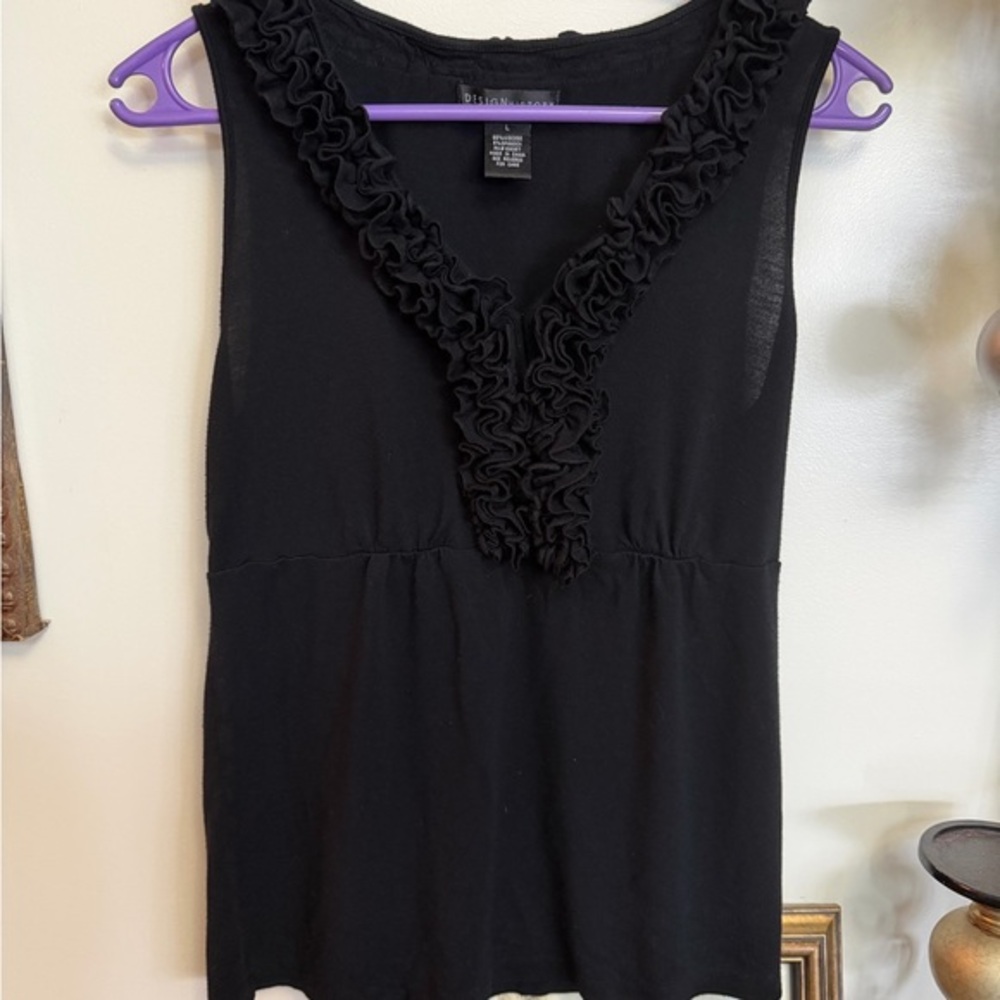 Design History Black Sleeveless Top with Ruffle Detail